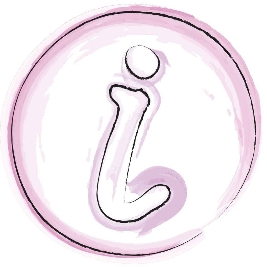 Eine gezeichnete Illustration, mit Wasserfarben akzentuiert, zeigt einen Kreis in dem ein kleines i ist.