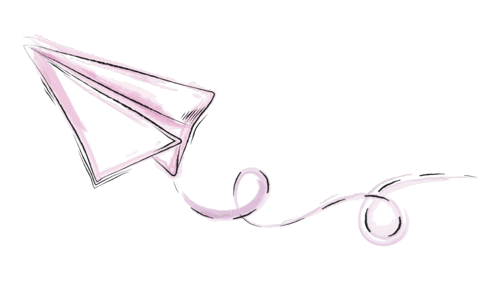 Eine gezeichnete Illustration, mit Wasserfarben akzentuiert, zeigt einen fliegenden Papierflieger.